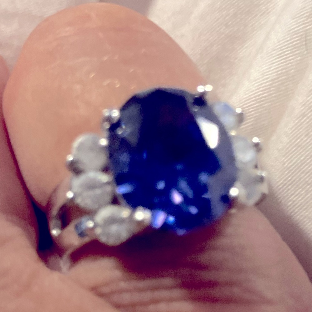 Triple A quality cubic zirconia ring in sapphire blue and silver